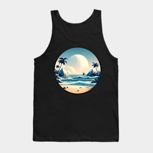 Low Poly Beach with Giant Moon Tank Top